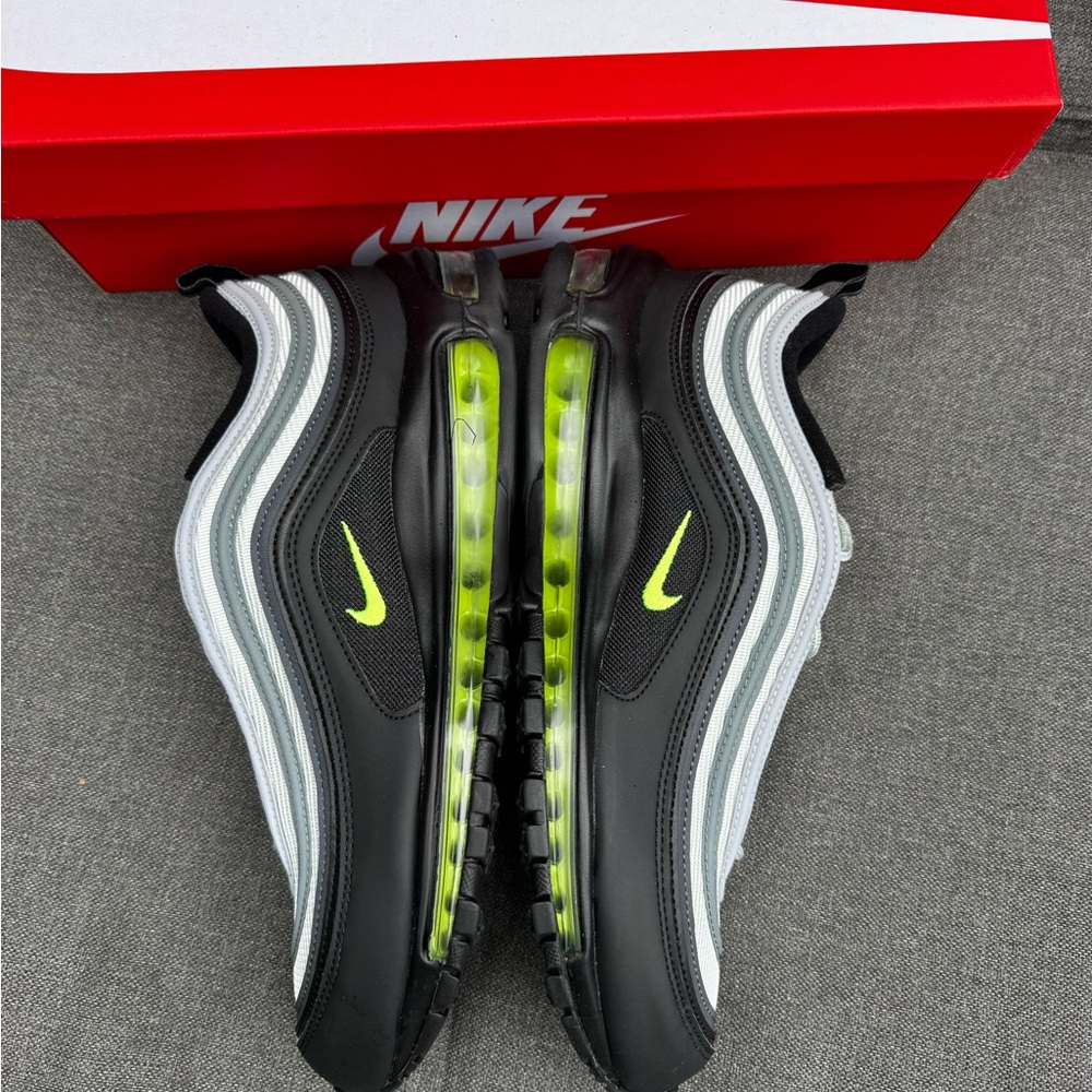 Nike Air Max 97 Sneakers - Gray, Black & Neon Yellow - Picture 4 of 7
